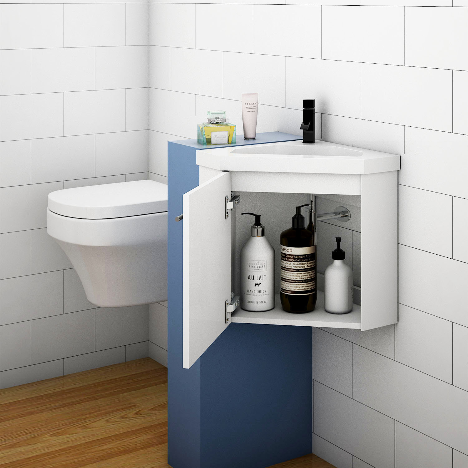 Waschtisch mit Unterschrank 40 cm Eckwaschtisch Eckschrank hängen Gäste